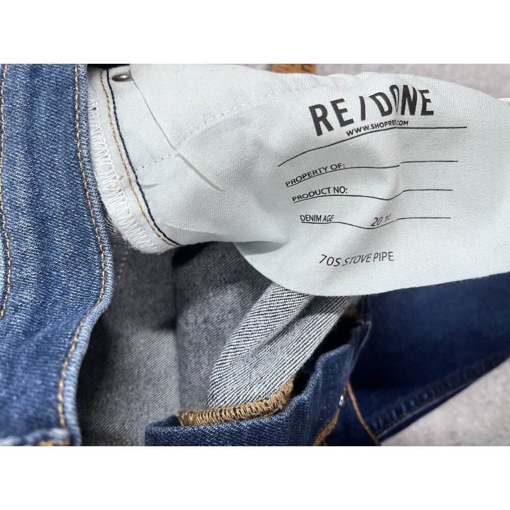Re/Done Jeans Womens Sz 32 70s Stove Pipe Dark Wash Denim Button Fly - Picture 10 of 14